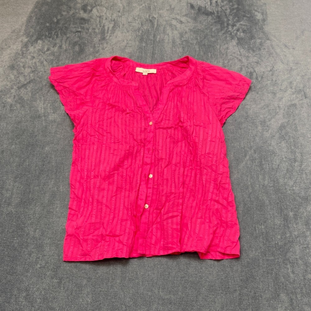 Loft Blouse Top Womens Small Pink Everyday Wear Comfort Cap Sleeve Button Front